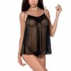 Сорочка прозора бебі дол MELANIA CHEMISE black XXL/XXXL - Passion, трусики, на тонких бретелях
