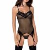 Корсет з пажами MELANIA CORSET black L/XL - Passion, трусики, напівпрозорий