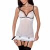 Сорочка прозора з пажами ORIHIME CHEMISE white S/M - Passion, трусики, стрепи