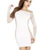 Бодістокінг Passion BS025 white, сукня-сітка, спущене плече, довгий рукав