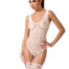 Бодістокінг Passion BS051 white, комбінезон, імітація панчох і боді