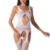 Бодістокінг Passion BS057 white, комбінезон, імітація панчох і пояса