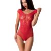 Бодистокинг Passion BS064 red, боди, закрытое плечо