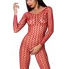 Бодістокінг Passion BS068 red, комбінезон, велика сітка, довгий рукав