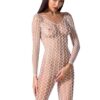 Бодістокінг Passion BS068 white, комбінезон, велика сітка, довгий рукав
