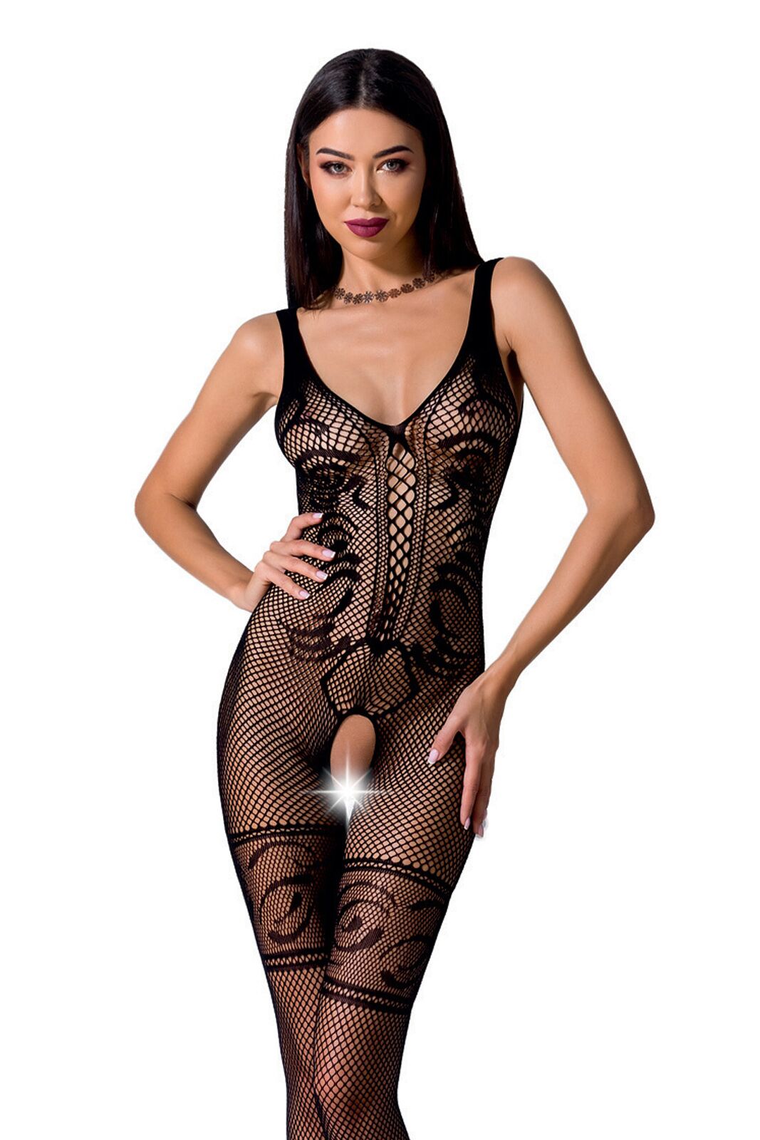 Бодістокінг Passion BS069 black, комбінезон, імітація панчох і боді