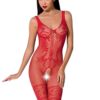 Бодістокінг Passion BS069 red, комбінезон, імітація панчох і боді