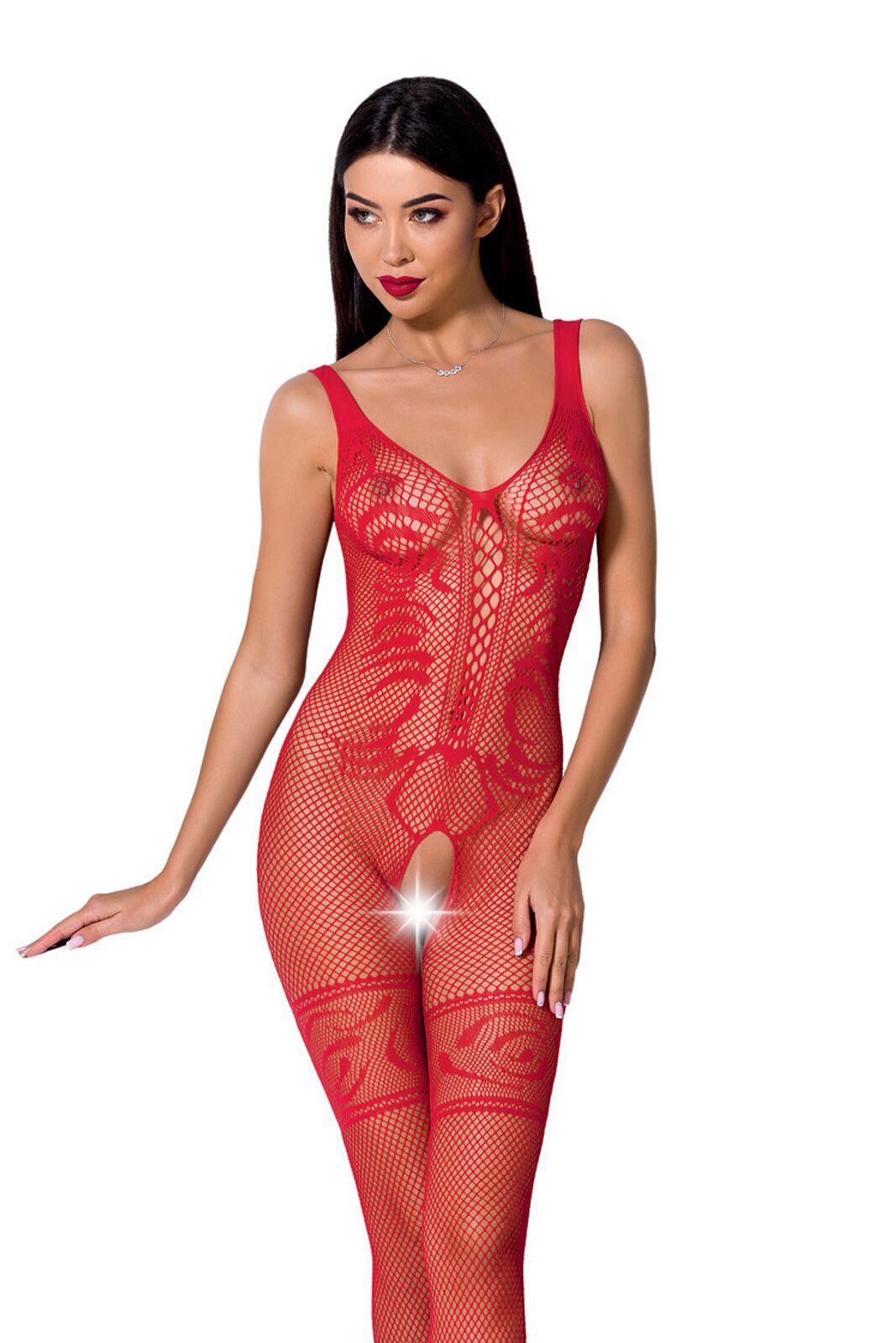Бодістокінг Passion BS069 red, комбінезон, імітація панчох і боді