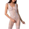 Бодістокінг Passion BS069 white, комбінезон, імітація панчох і боді