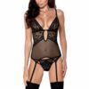 Корсет з декольте ERZA CORSET black XXL/XXXL - Passion, пажі, трусики, напівпрозорий