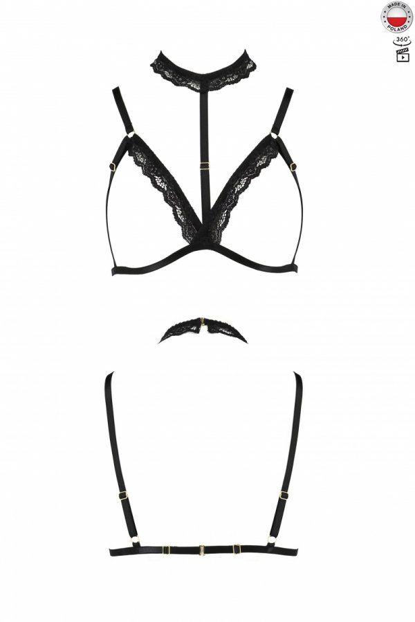 Бюстгальтер-стрепи з чокером SHELLY BRA black S/M - Passion Exclusive