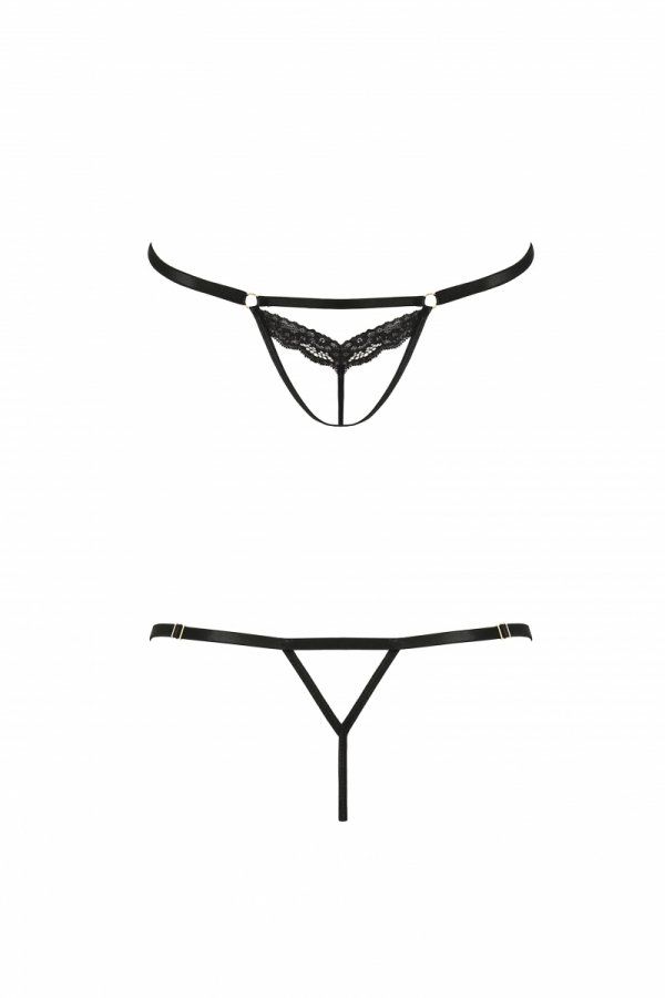 Відверті трусики-стрепи з мереживом SOLON THONG black L/XL - Passion Exclusive