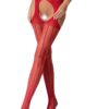 Еротичні колготки-бодістокінг Passion S018 red, імітація панчох з вертикальними смужками та пояс