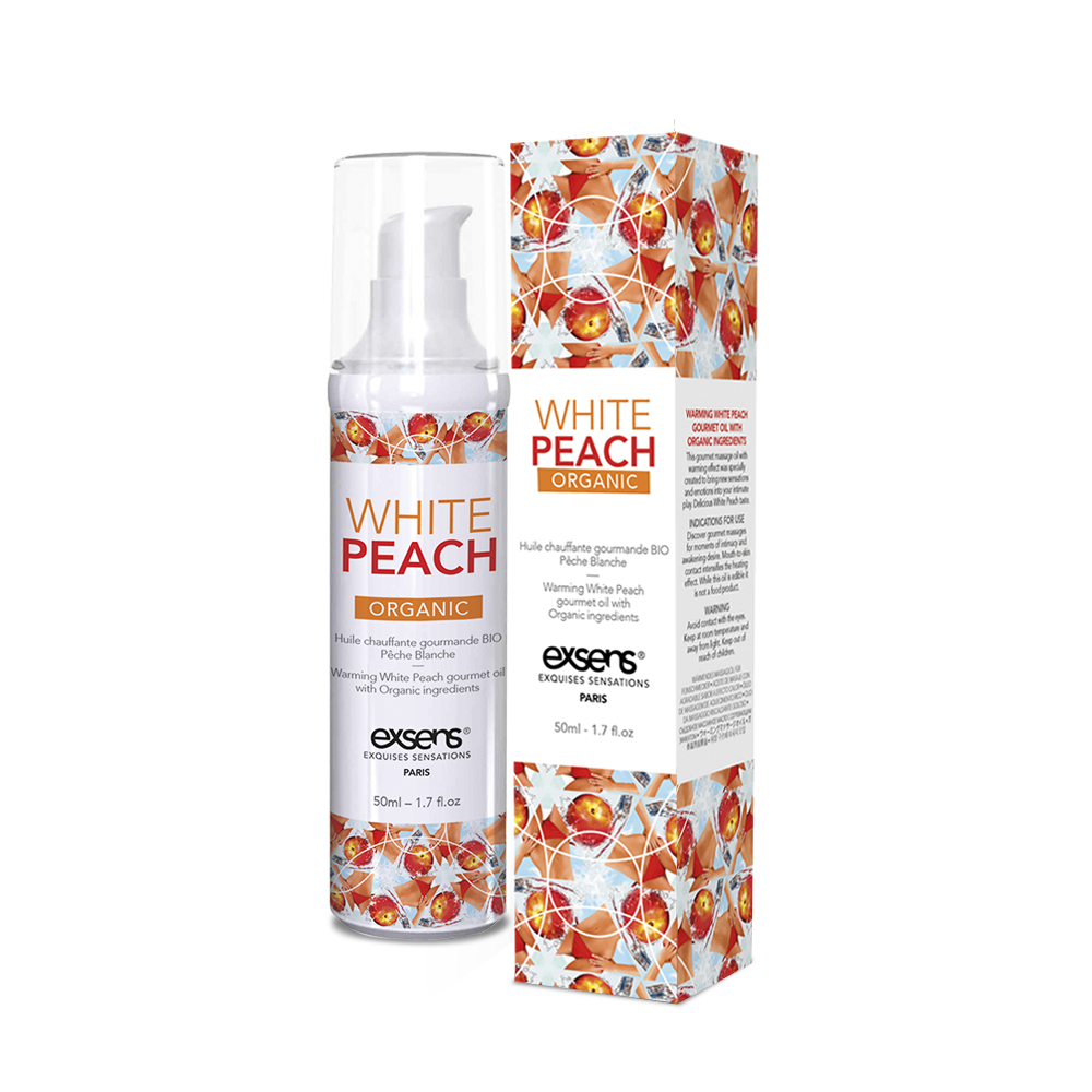Масажна олія EXSENS Organic White Peach 50мл розігріває, без цукру, без парабенів, їстівна