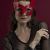 Маска кішечки Feral Feelings - Kitten Mask, натуральна шкіра, червона