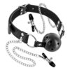 Повітропроникний кляп з зажимами для сосків Fetish Tentation Rigid Gag Ball with Nipple Clamps