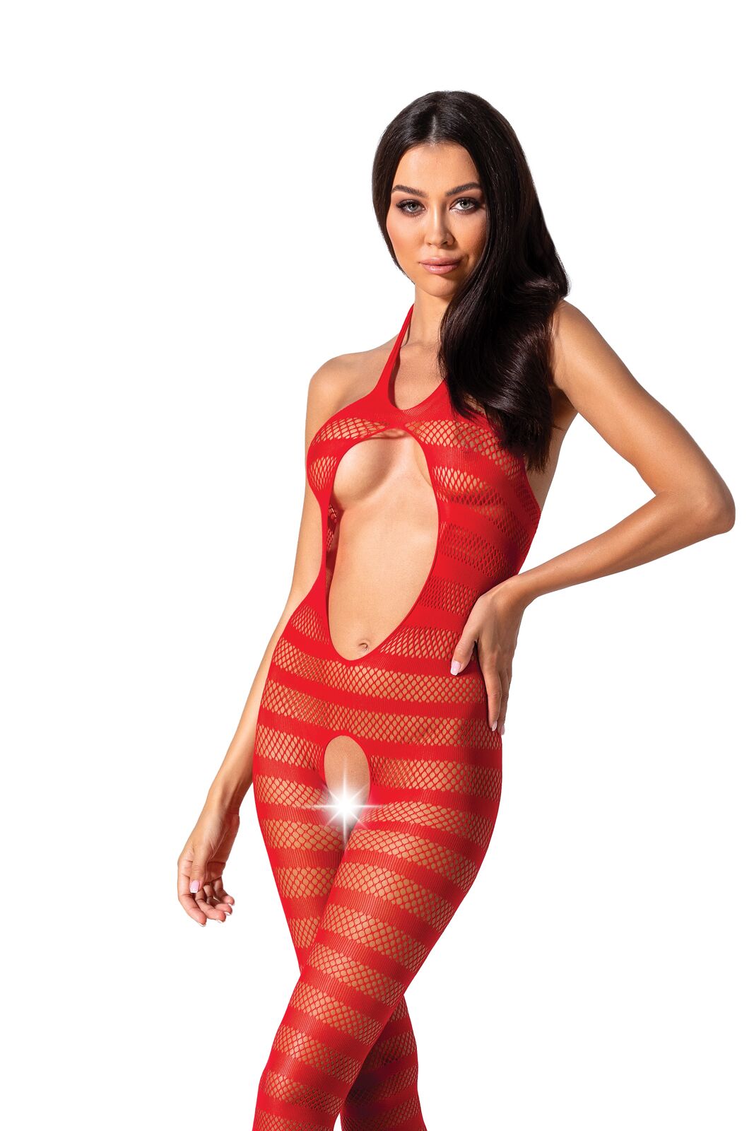 Сітчастий бодістокінг з відкритим животом Passion BS081 red