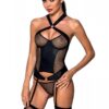 Сітчастий комплект корсет з халтером, зйомні підв'язки та трусики Amanda Corset black L/XL - Passion