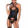 Сітчастий комплект із візерунком Hima Corset black L/XL - Passion, корсет з халтером, підв'язки, тру