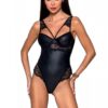 Боді з еко-шкіри та мережива Loona Body black XXL/XXXL - Passion