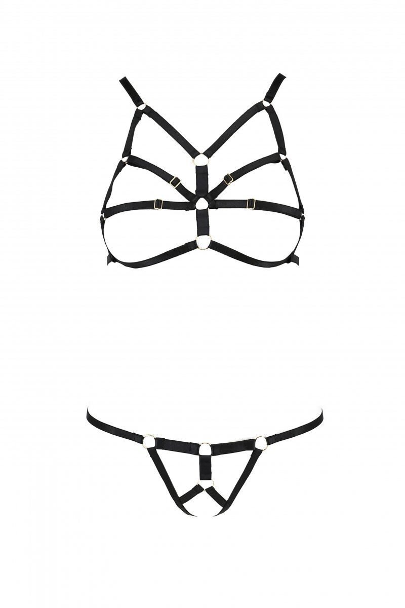Комплект білизни зі стреп ARMANDA SET black S/M - Passion Exclusive